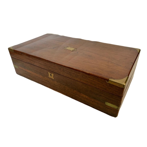 352 - Large Victorian rosewood brass bound writing box. Unopened 50 x 26 x 14cm