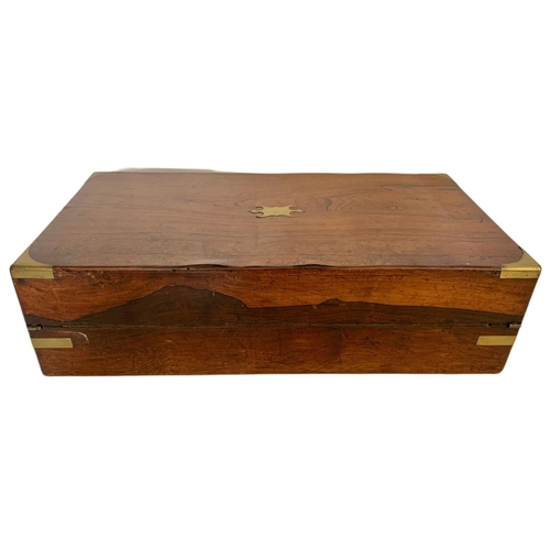 352 - Large Victorian rosewood brass bound writing box. Unopened 50 x 26 x 14cm