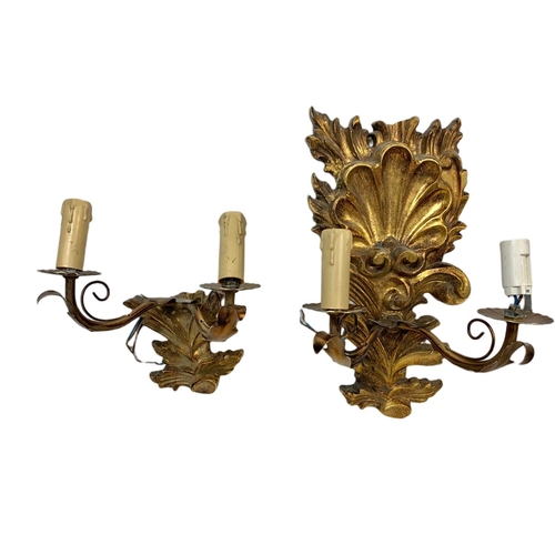 353 - Ornate light fittings and wall mounts etc. 2 ornate gilt brass ceiling lights 45cm, wall bracket (pl... 