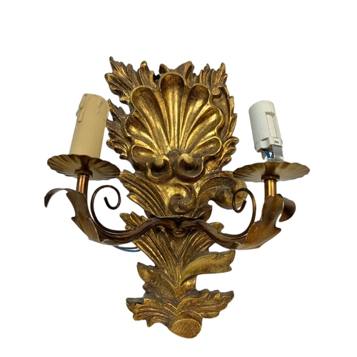 353 - Ornate light fittings and wall mounts etc. 2 ornate gilt brass ceiling lights 45cm, wall bracket (pl... 