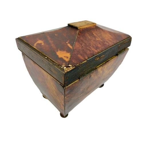 218 - Regency period tortoise shell tea caddy with plaque inscribed in Latin 