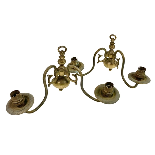 265 - Vintage ornate brass light fitting and a pair of vintage brass wall sconces