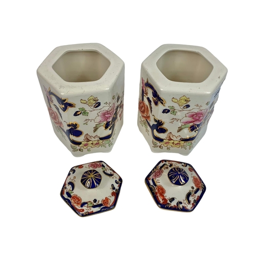 460 - Pair of Masons jars with lids. 16cm