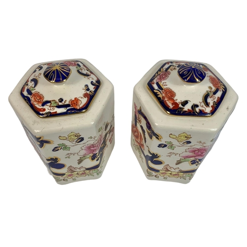 460 - Pair of Masons jars with lids. 16cm