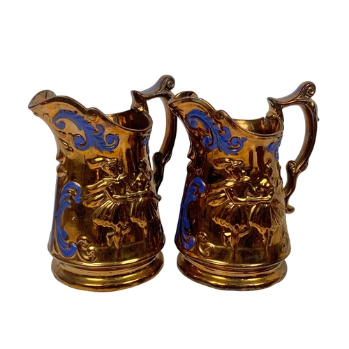 472 - Quantity of Victorian lustre jugs, with early 20th century hand painted tea pot.