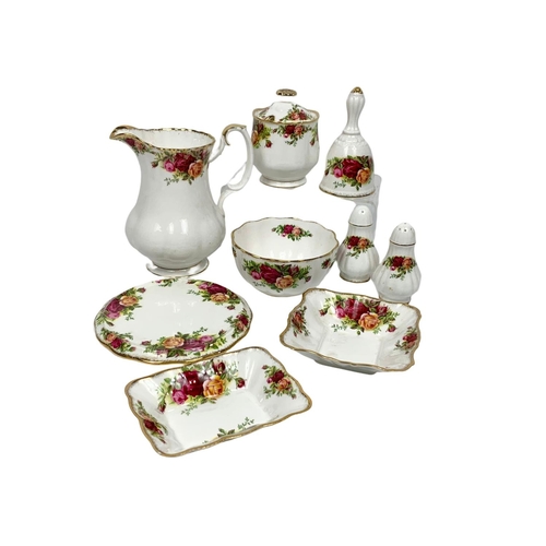 485 - 9pc of Royal Albert Old country Roses, large milk jug, trivet stand, bell, dipping bowl, mustard pot... 