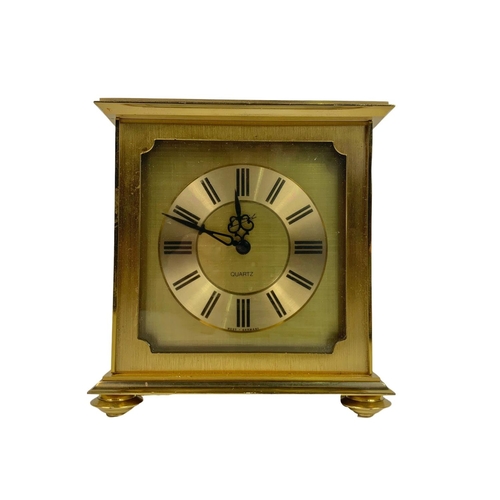 502 - 2 vintage heavy brass mantle clocks, 18cm x 16cm