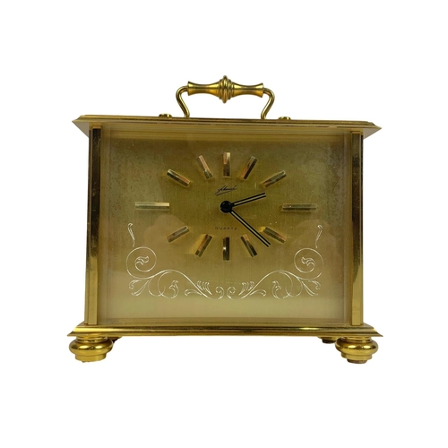 502 - 2 vintage heavy brass mantle clocks, 18cm x 16cm