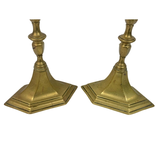 504 - Pair of large early 20th century brass candlesticks, 30cm