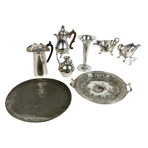 505 - Quantity of silver plate, Including Walker & Hall gravy boats, vase, small Victorian coffee pot, Vic... 