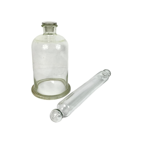 507 - Vintage glass jar and rolling pin, jar 29cm, pin 41cm