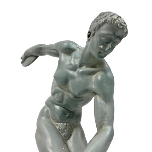60 - 1930’s Art Deco Grecian figure of a discus thrower. Signed Deples. 40cm