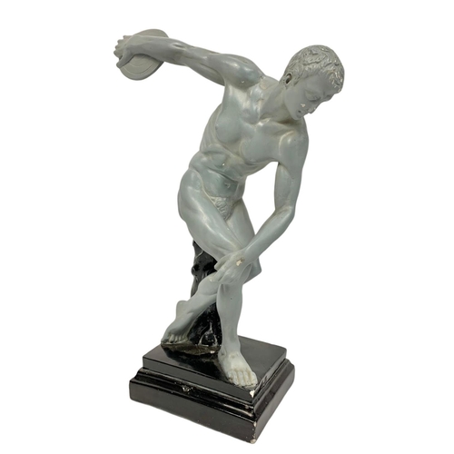 60 - 1930’s Art Deco Grecian figure of a discus thrower. Signed Deples. 40cm