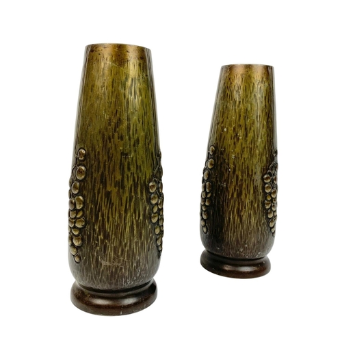 61 - Pair of German Arts & Crafts brass vases, Kayser. 34cm