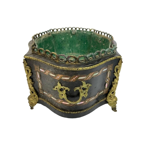 62 - 19th century Napoleon III French jardinière planter, inlaid with rosewood, brass and Mother of Pearl... 
