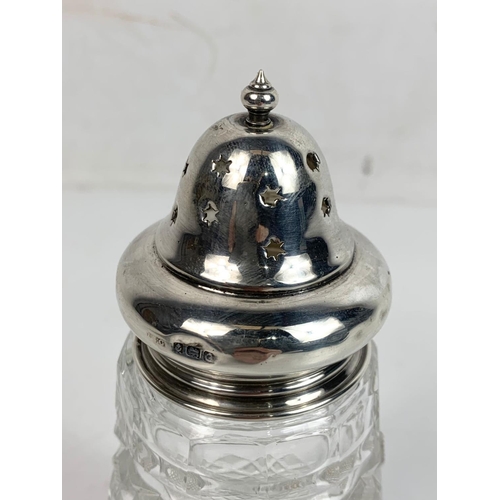 684 - Vintage silver and cut glass sugar shaker, 15cm