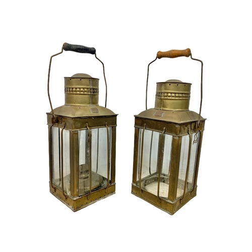 75 - Pair of large early 20th century brass lanterns, Lime House London. 47cm including handle