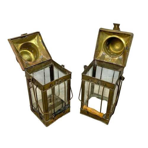 75 - Pair of large early 20th century brass lanterns, Lime House London. 47cm including handle