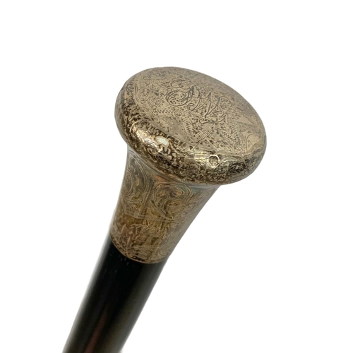 106 - Early 20th century silver topped walking cane, 92cm