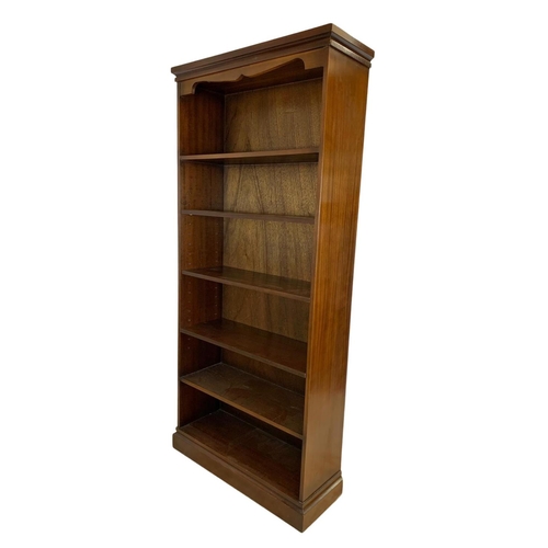 Large mahogany shelving unit, 89cm x 32cm x 195.5cm