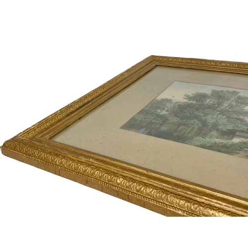 455A - 2 large Edwardian gilt framed watercolours. 77 x 50.5cm