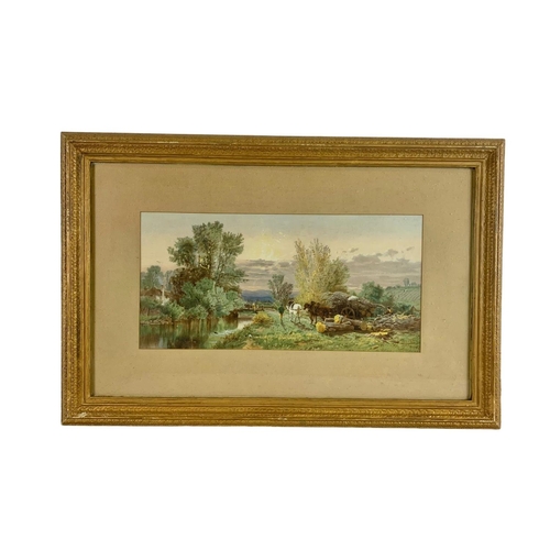 455A - 2 large Edwardian gilt framed watercolours. 77 x 50.5cm