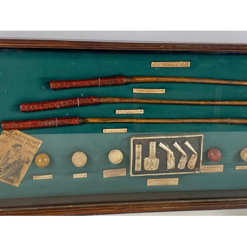 330 - Large vintage golf theme shadow box. 106 x 9 x 35cm