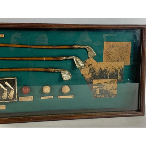 330 - Large vintage golf theme shadow box. 106 x 9 x 35cm