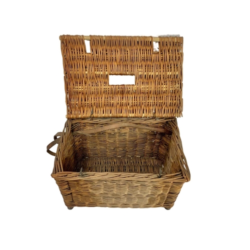 335 - Vintage wicker fishing basket. 48.5 x 33 x 31cm