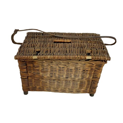 335 - Vintage wicker fishing basket. 48.5 x 33 x 31cm