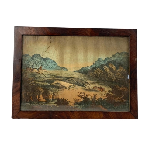 339 - 2 Georgian mahogany framed hunting prints. Largest 38.5 x 28.5cm