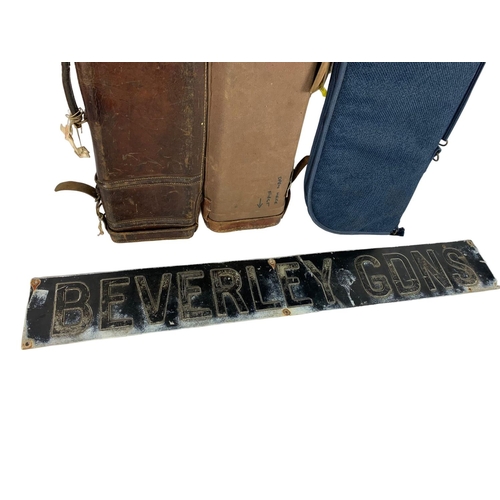 370 - 3 gun bags and a street sign. Sign measures 99cm