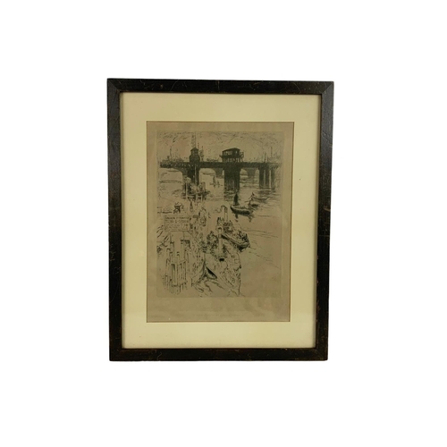 376 - Late 19th/20th century original etching by Joseph Pennell “On The River” 29 x 37cm