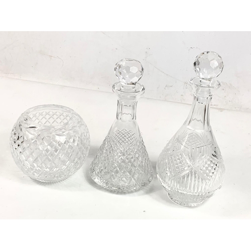 526 - Large Tyrone Crystal decanter and bowl, with another large crystal decanter, 32cm