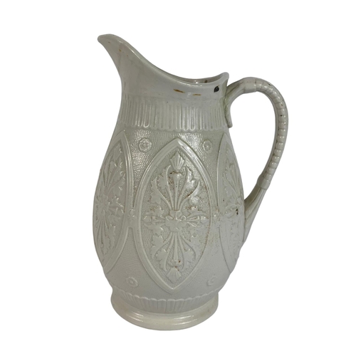 548 - Victorian stoneware jug, Staffordshire figure and a Belleek vase. 20cm