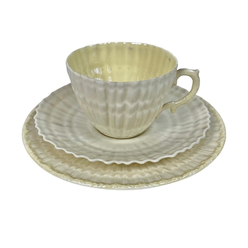 549 - 3rd period Belleek pottery cup and saucers.