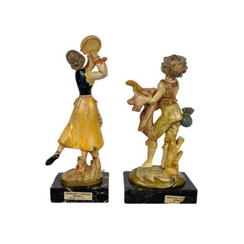 757 - Pair of Italian resin figures on Carrara marble bases. 21cm