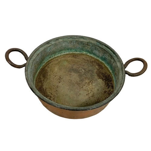 77 - Victorian copper 2 handled pan, 49cm x 11.5cm