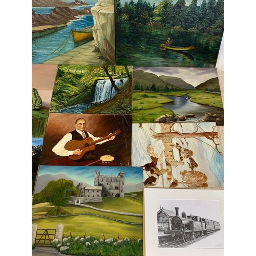 774 - Quantity of oil paintings. Largest 61cm