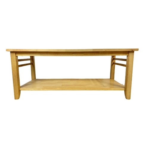 1206 - Modern oak coffee table and a beech side table with drawer. Coffee table. 110 x 52 x 45cm. 52 x 38 x... 