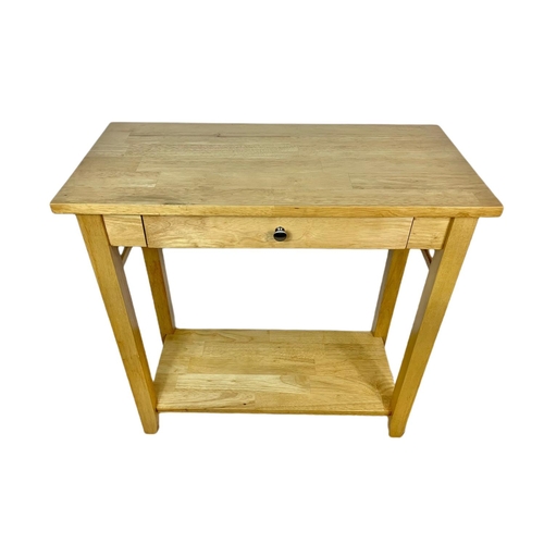 1207 - 3 modern oak console side tables with drawers. Largest 74.5 x 36 x 73.5cm