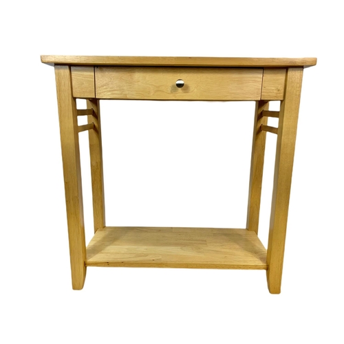 1207 - 3 modern oak console side tables with drawers. Largest 74.5 x 36 x 73.5cm