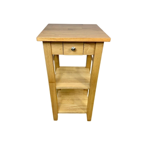 1207 - 3 modern oak console side tables with drawers. Largest 74.5 x 36 x 73.5cm