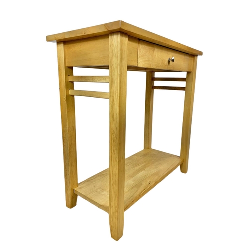 1207 - 3 modern oak console side tables with drawers. Largest 74.5 x 36 x 73.5cm