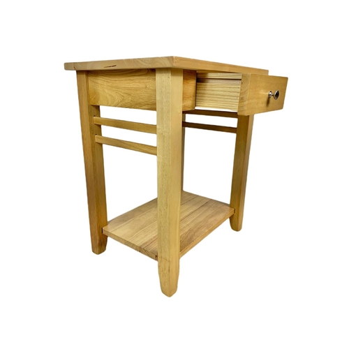 1207 - 3 modern oak console side tables with drawers. Largest 74.5 x 36 x 73.5cm