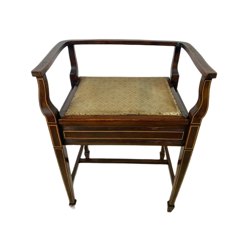 1205 - Edwardian inlaid mahogany stool with storage. 50/34.5/67cm