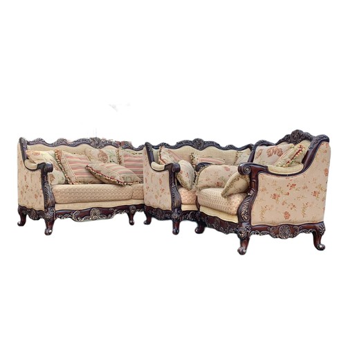 1209 - Large ornate 3 piece suite. Largest sofa 228.