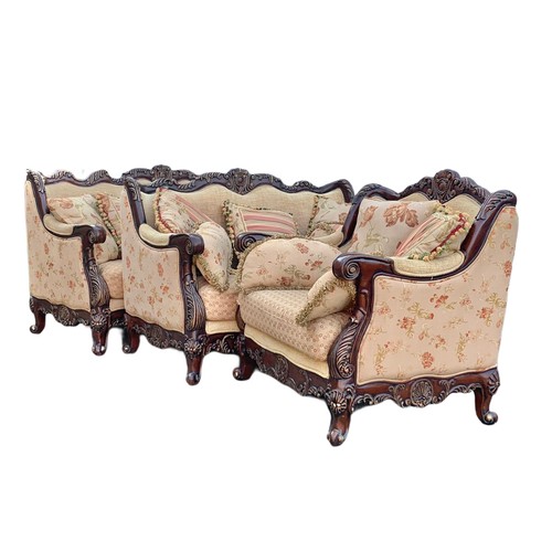 1209 - Large ornate 3 piece suite. Largest sofa 228.