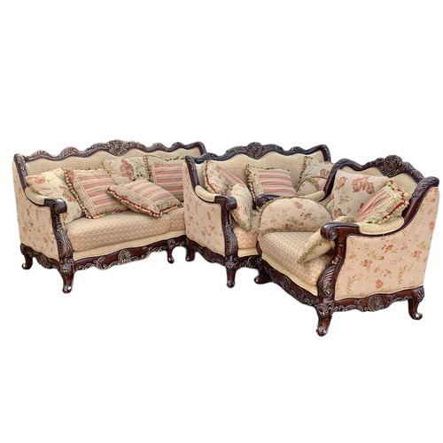 1209 - Large ornate 3 piece suite. Largest sofa 228.