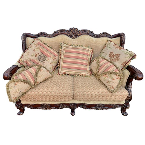 1209 - Large ornate 3 piece suite. Largest sofa 228.